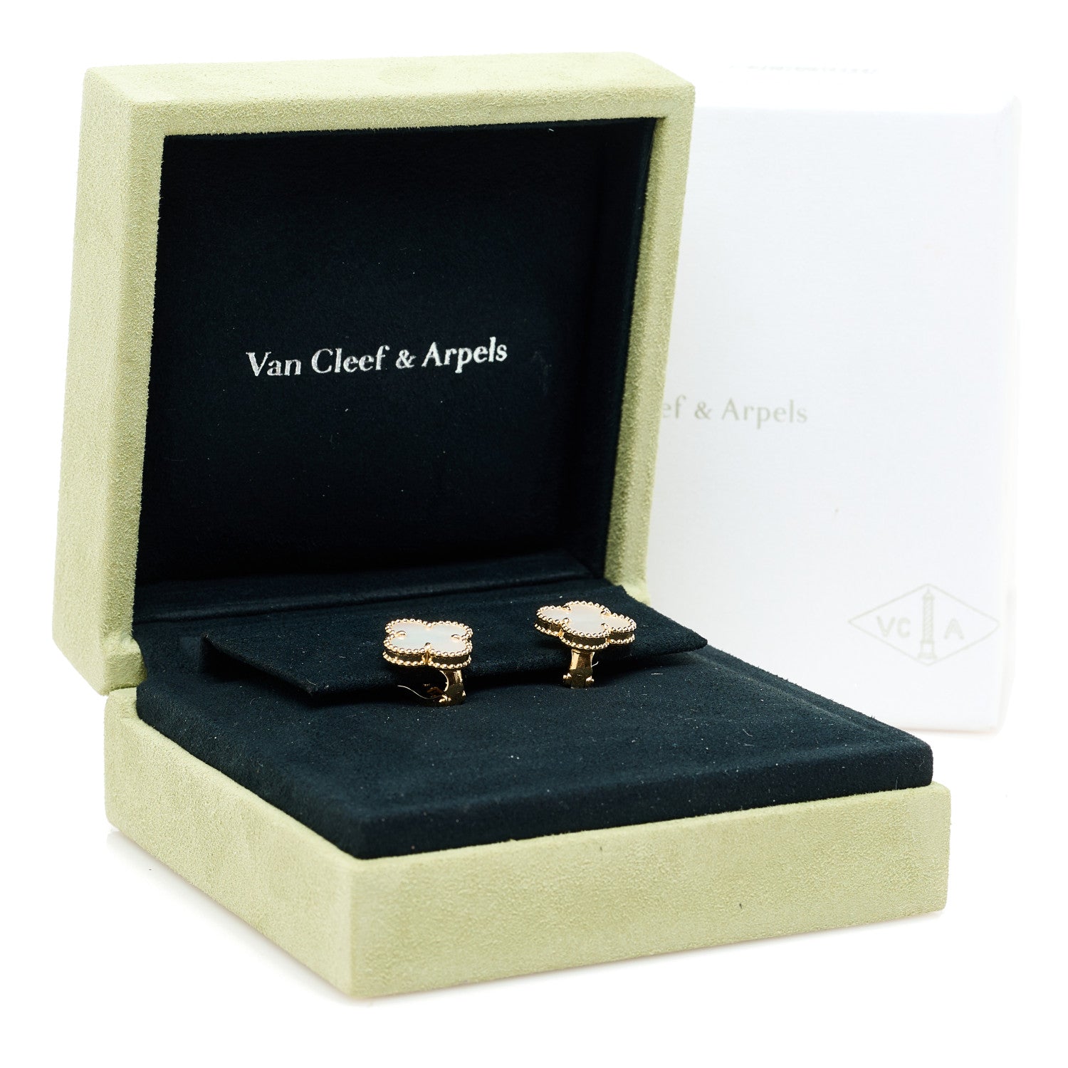 Van Cleef & Arpels 18K Yellow Gold Mother of Pearl Vintage Alhambra Earrings 5 of 5