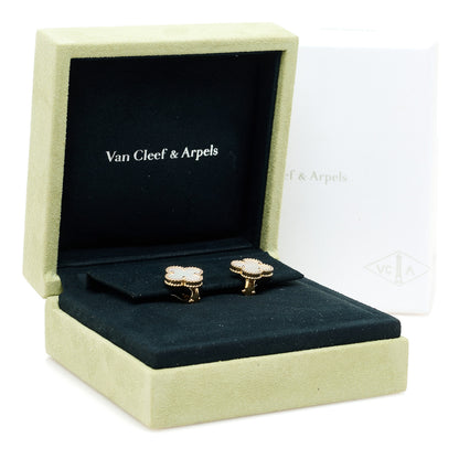 Van Cleef & Arpels 18K Yellow Gold Mother of Pearl Vintage Alhambra Earrings 5 of 5