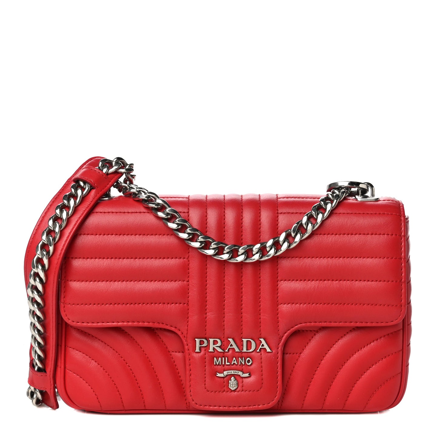 Soft Calfskin Impunture Diagramme Medium Chain Flap Shoulder Bag Fuoco