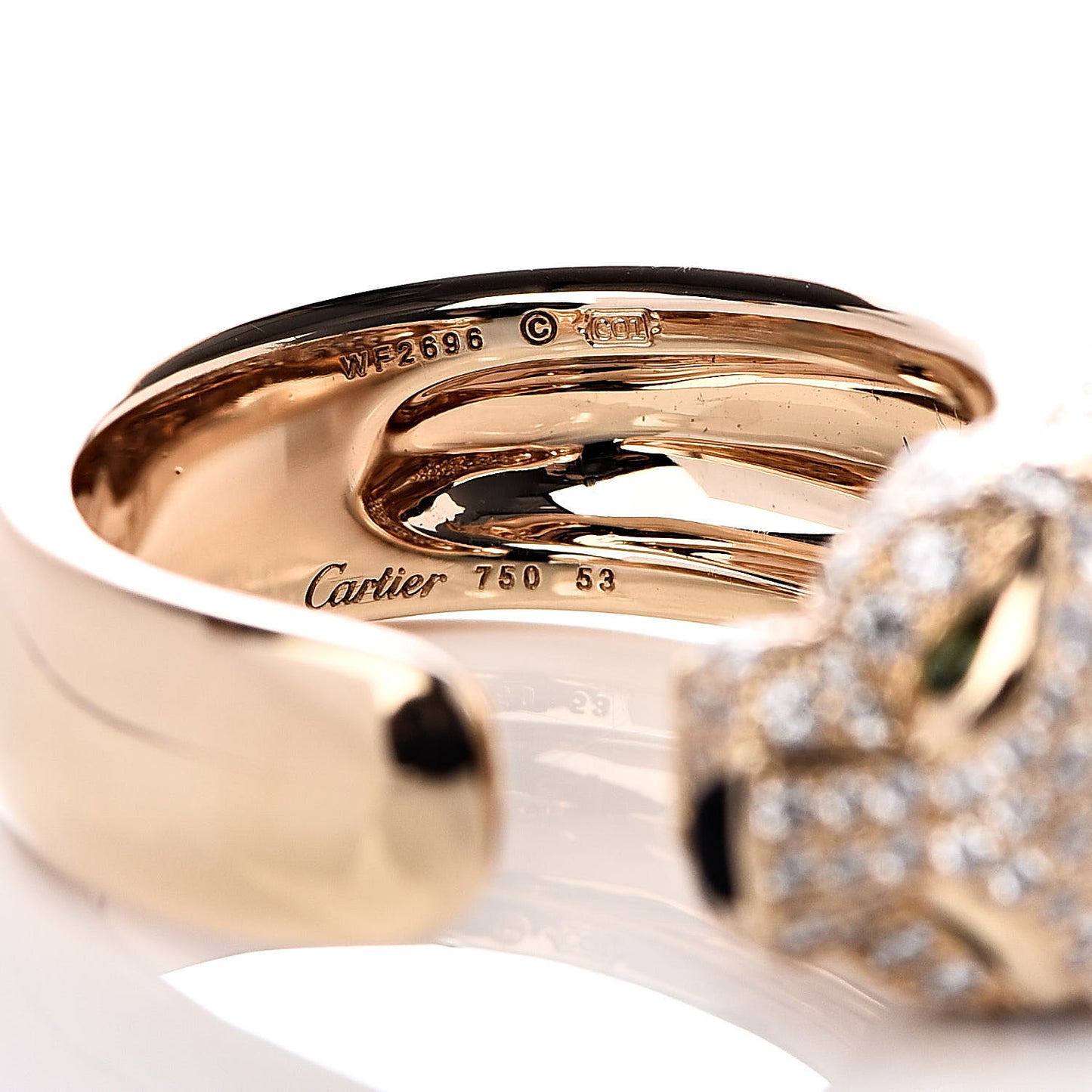 18K Yellow Gold Diamond Emerald Panthère De Band Ring 53 6.25