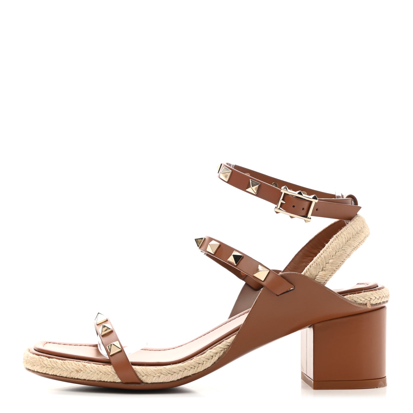 Calfskin Rockstud Ankle Strap Espadrille 10/60mm Sandals 37 Selleria