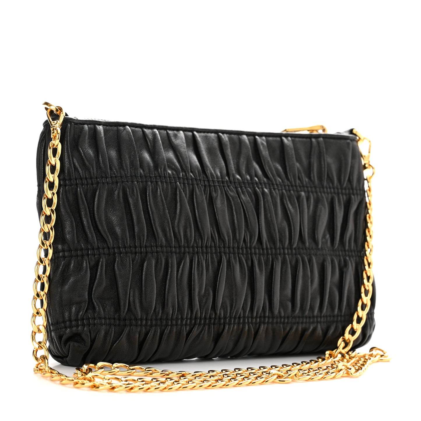 Nappa Gaufre Chain Shoulder Bag Black