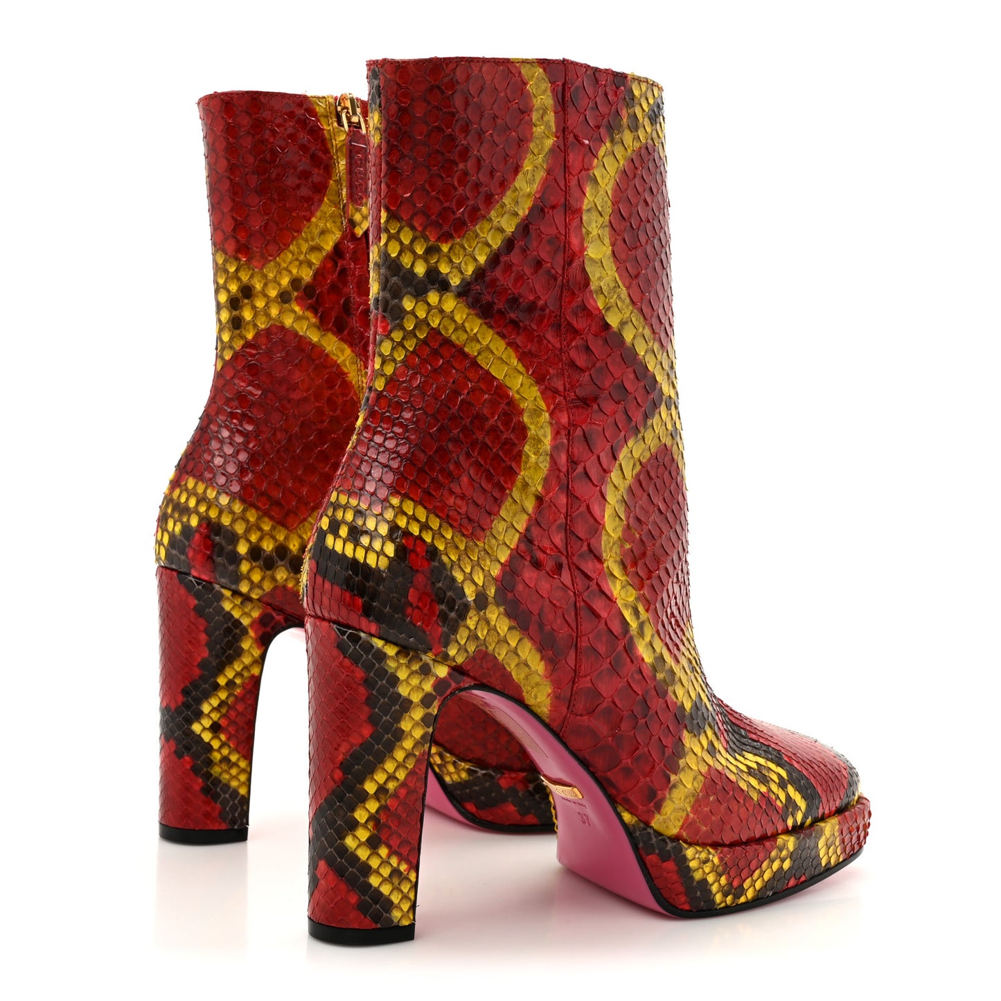 Snakeskin Platform Boots 37 Red Multicolor
