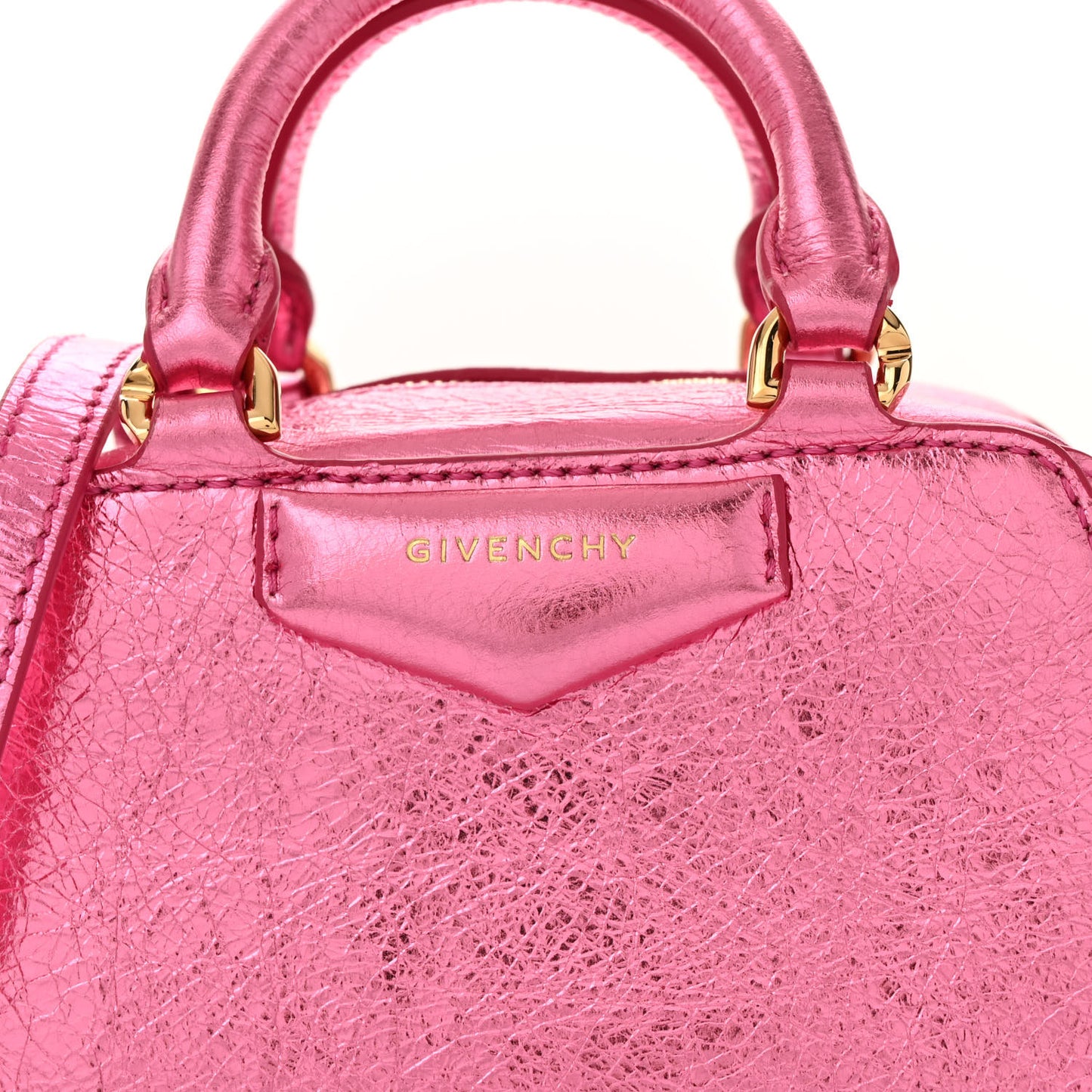Laminated Lambskin Micro Antigona Cube Bag Raspberry