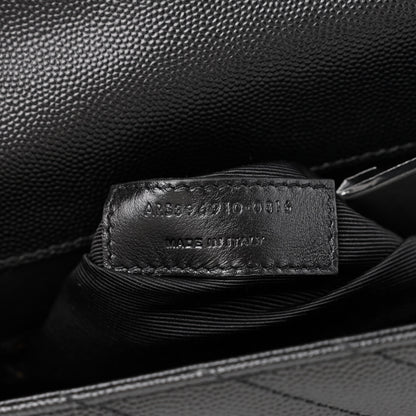 Saint Laurent Grain De Poudre Matelasse Chevron Large Monogram Satchel Black 7 of 10