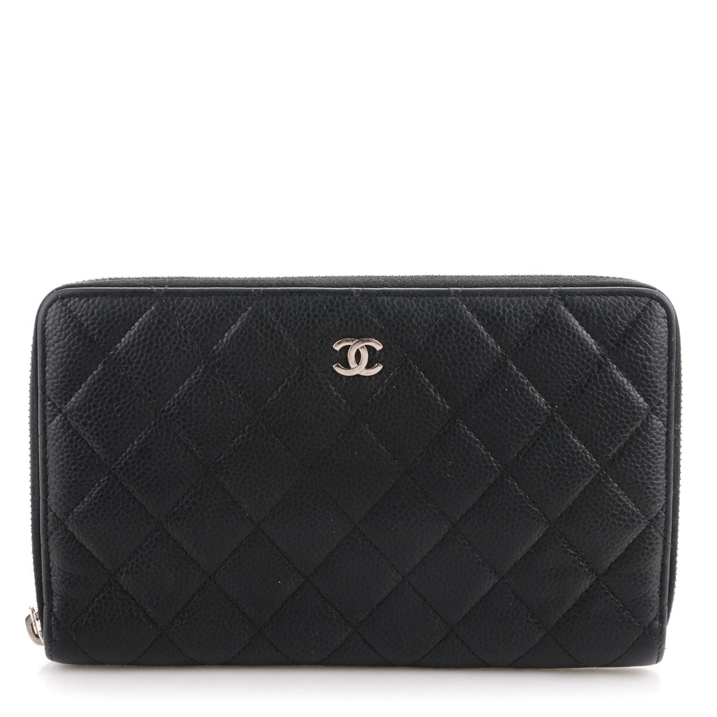 Caviar Quilted Large Zip Around Organizer Wallet Black