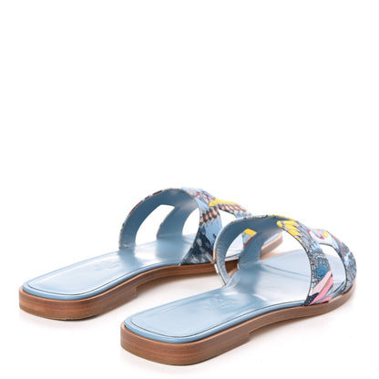 Hermes Cotton Canvas Oran Sandals 37 Multicolor Bleu Dorset 4 of 7
