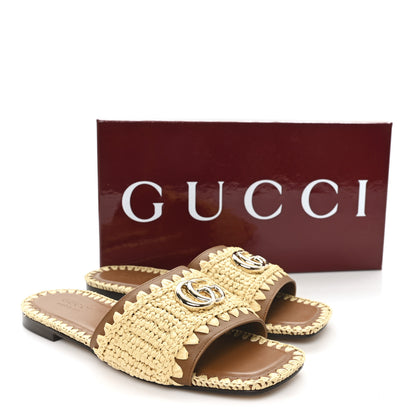 Gucci Raffia Interlocking G Flat Slide Sandals 37.5 Bright Natural Sundial 9 of 9