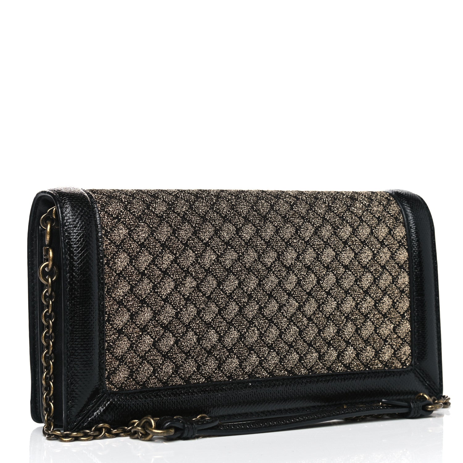 Bottega Veneta Metallic Wool Woven Patent Ayers Olimpia Knot Gold Black 2 of 6