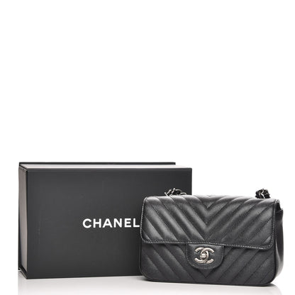 Chanel Metallic Caviar Chevron Quilted Mini Rectangular Flap Black 8 of 8