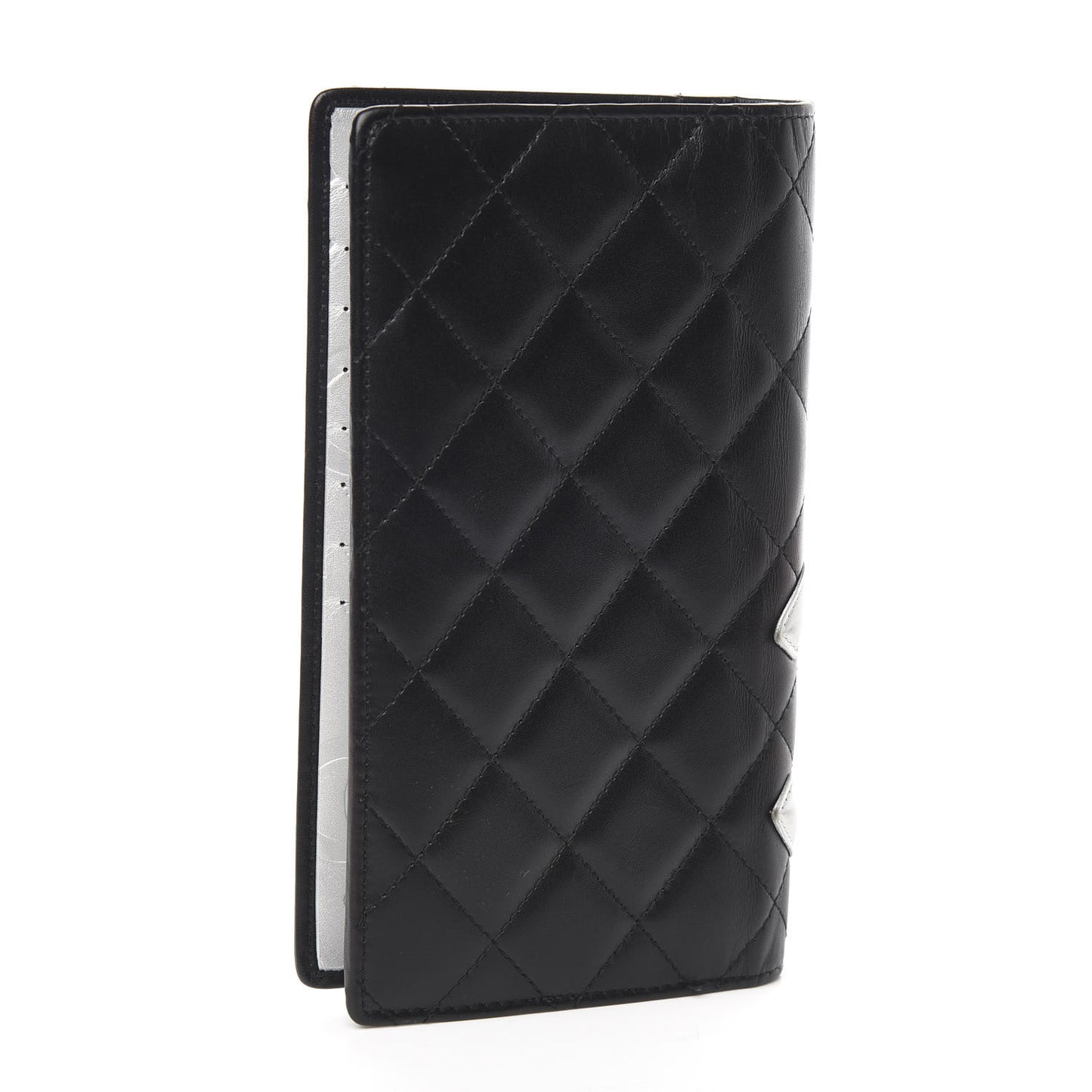 Calfskin Quilted Cambon Yen Wallet Black White
