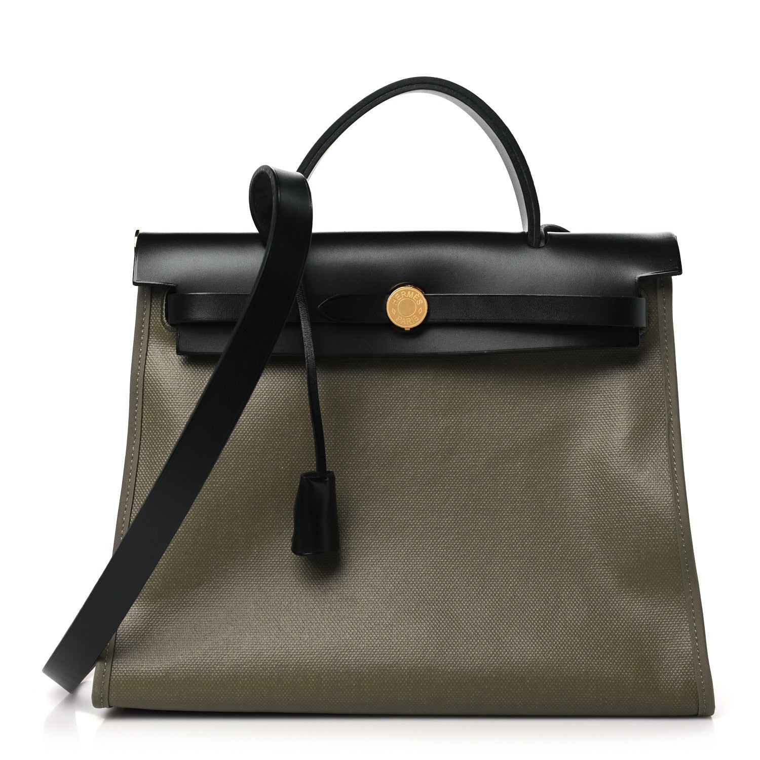 Hermes Toile H Berline Vache Hunter Herbag Zip PM 31 Kaki Black 1 of 11