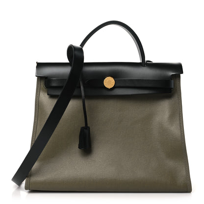 Hermes Toile H Berline Vache Hunter Herbag Zip PM 31 Kaki Black 1 of 11