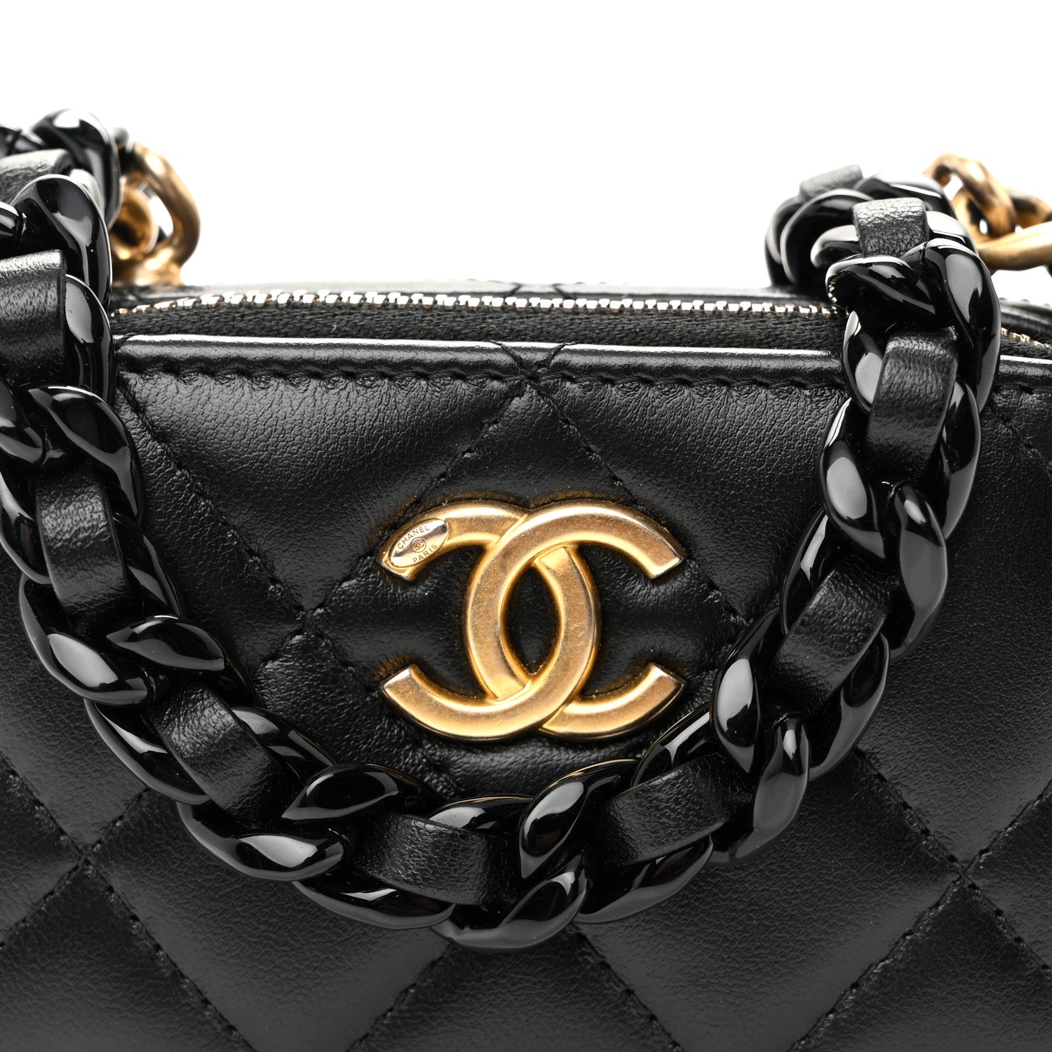 Chanel Lambskin Quilted Mini Lacquered Chain Clutch Black 8 of 10