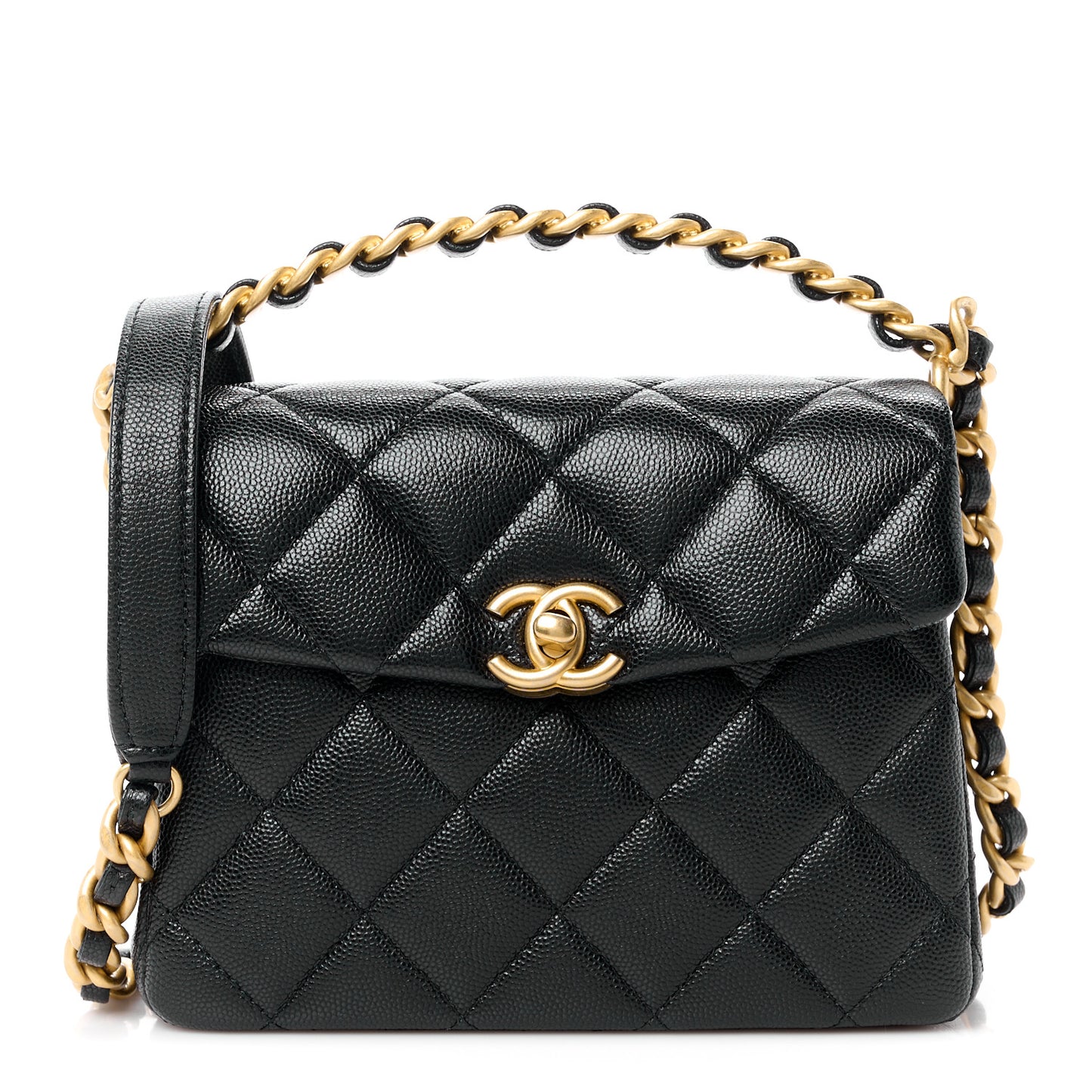 Caviar Quilted 31 Rue Cambon Mini Top Handle Flap Black
