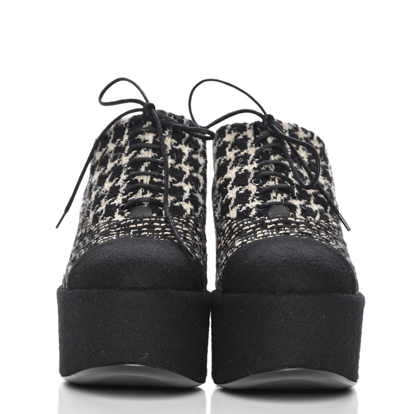 Tweed Lace Up 85 Wedges 38 Black Beige