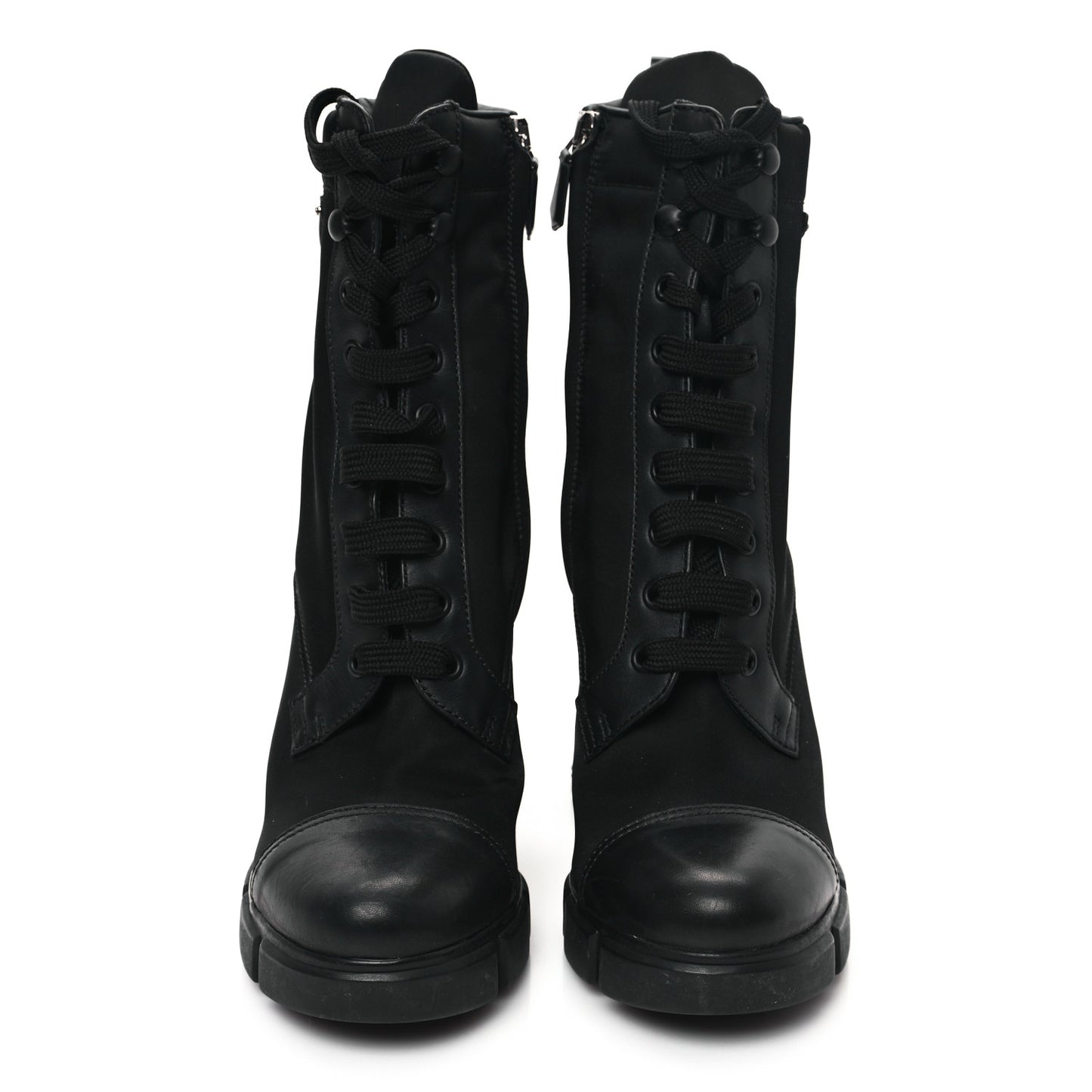 Vitello Montana Re-Nylon Metal Triangle Logo 110mm Ankle Boots 38.5 Black