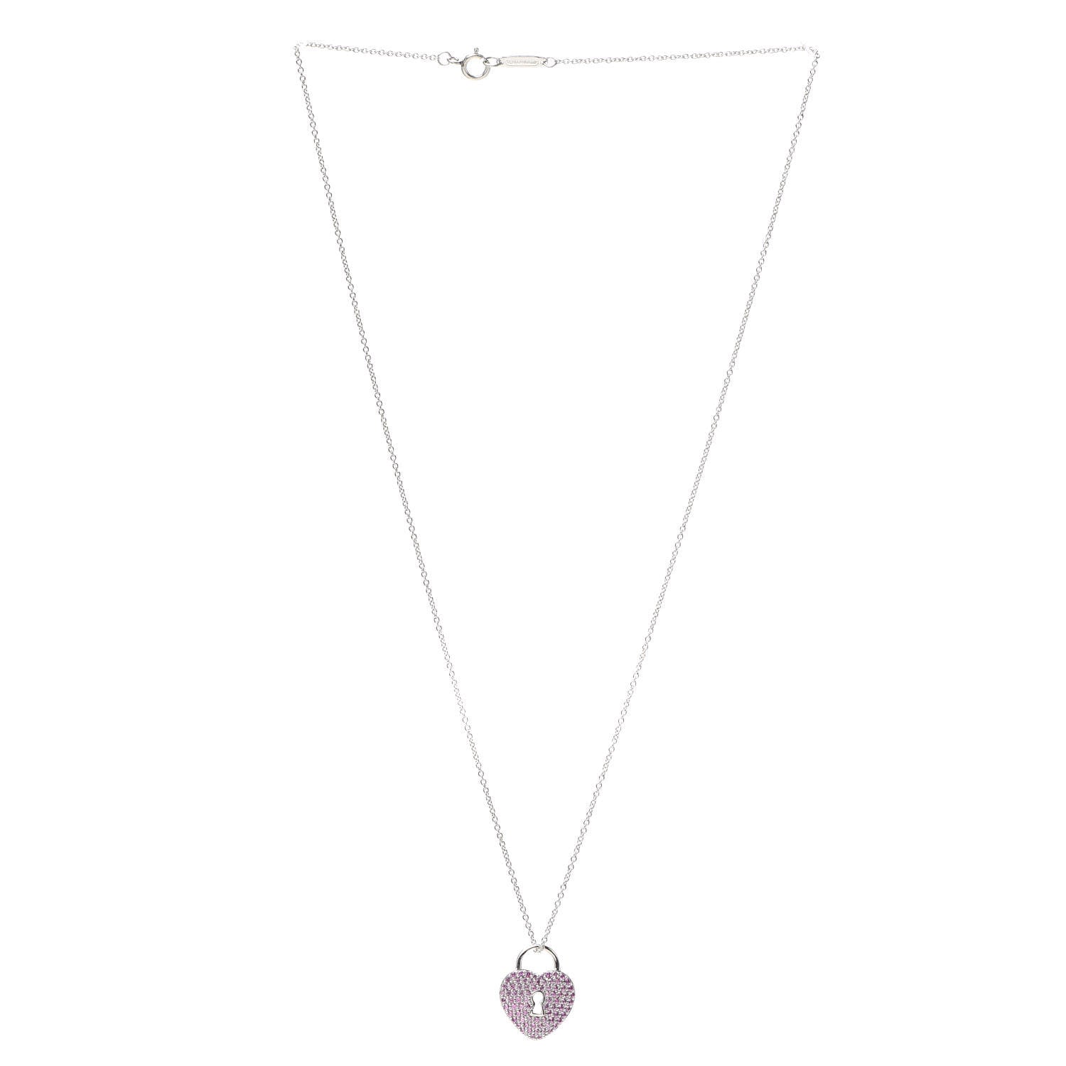 Tiffany Platinum Pink Sapphire Heart Pendant Necklace 3 of 6