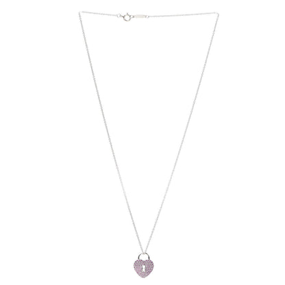 Tiffany Platinum Pink Sapphire Heart Pendant Necklace 3 of 6