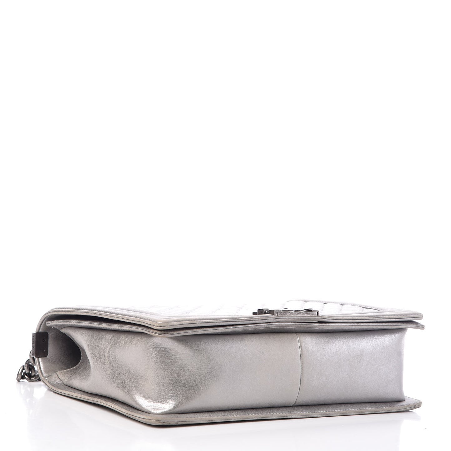 Metallic Calfskin Quilted Large Boy Flap Silver