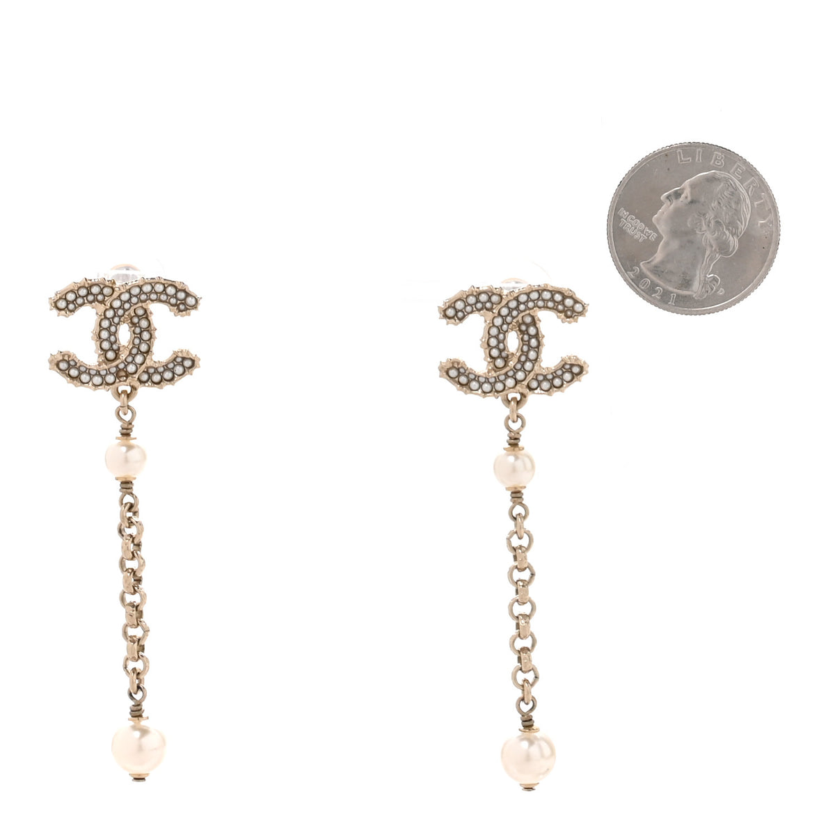 Chanel Pearl CC Chain Drop Earrings Gold 2 of 4