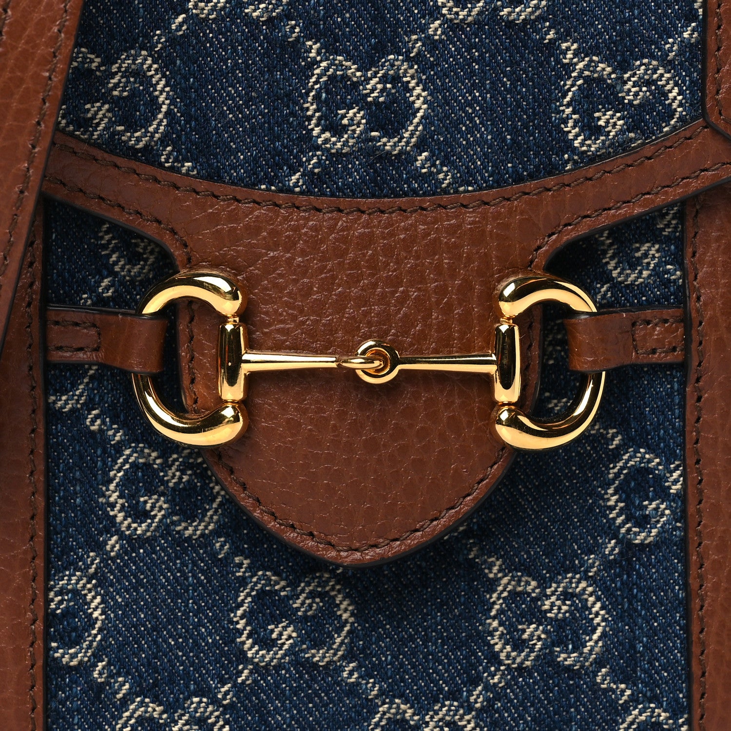 Gucci New Denim GG Monogram Dollar Calfskin Mini Horsebit 1955 Crossbody Bag Blue Tea Cuir Epilog 8 of 11