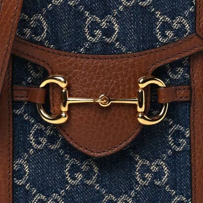 Gucci New Denim GG Monogram Dollar Calfskin Mini Horsebit 1955 Crossbody Bag Blue Tea Cuir Epilog 8 of 11