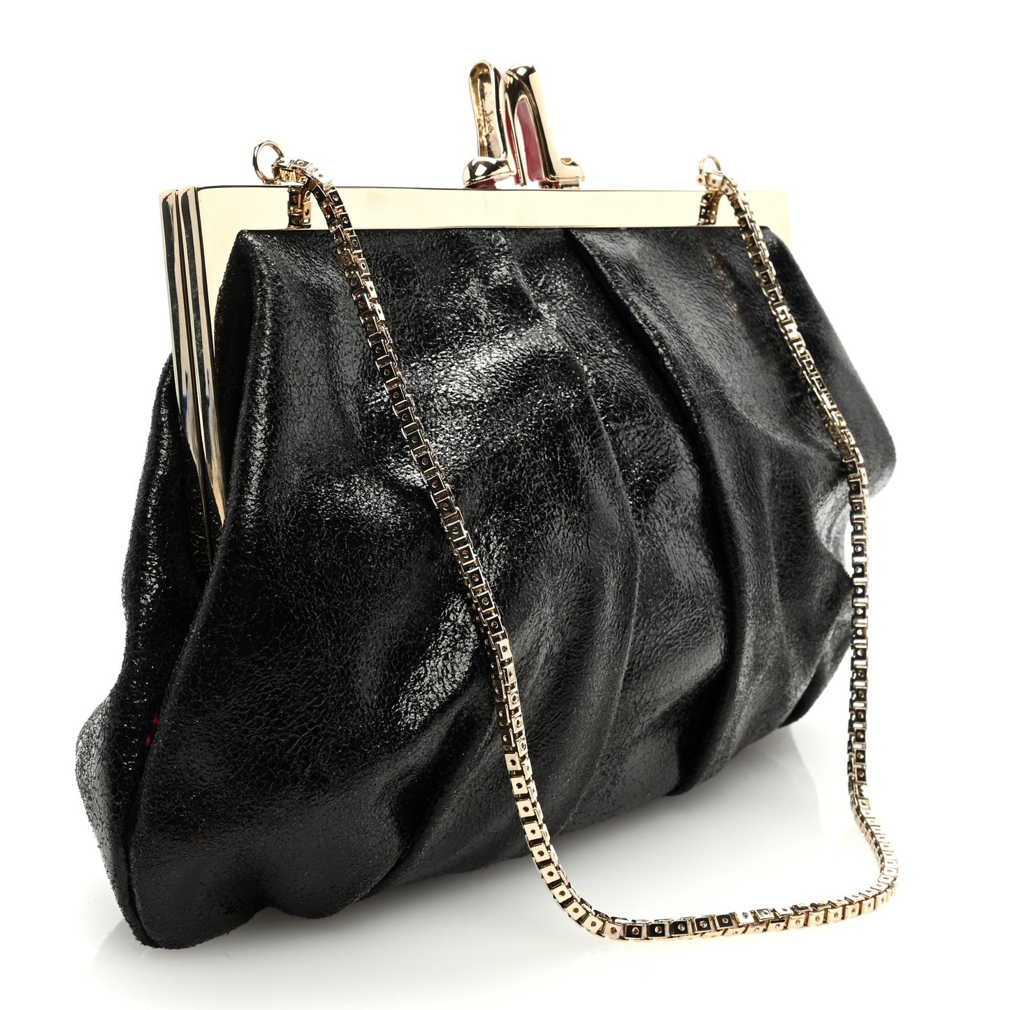 Crinkled Nappa Loubi Lula Mini Frame Clutch Black