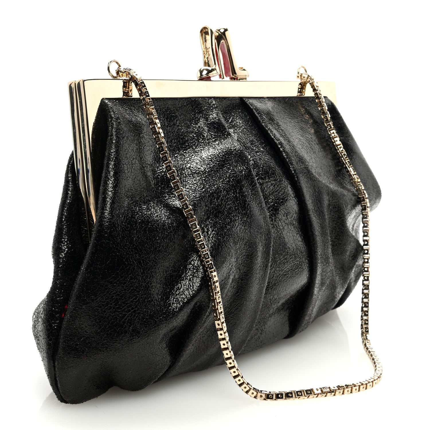 Christian Louboutin Crinkled Nappa Loubi Lula Mini Frame Clutch Black 3 of 8