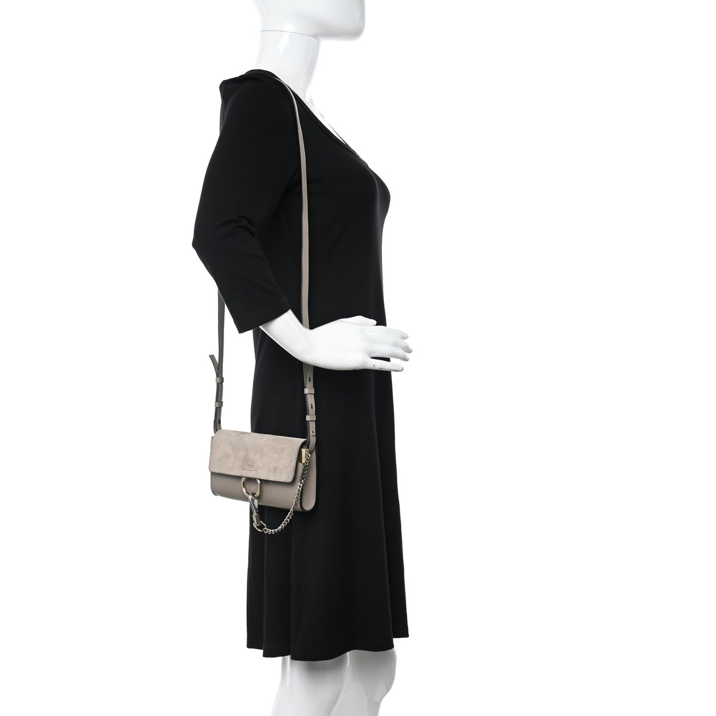 Suede Calfskin Mini Faye Shoulder Bag Motty Grey