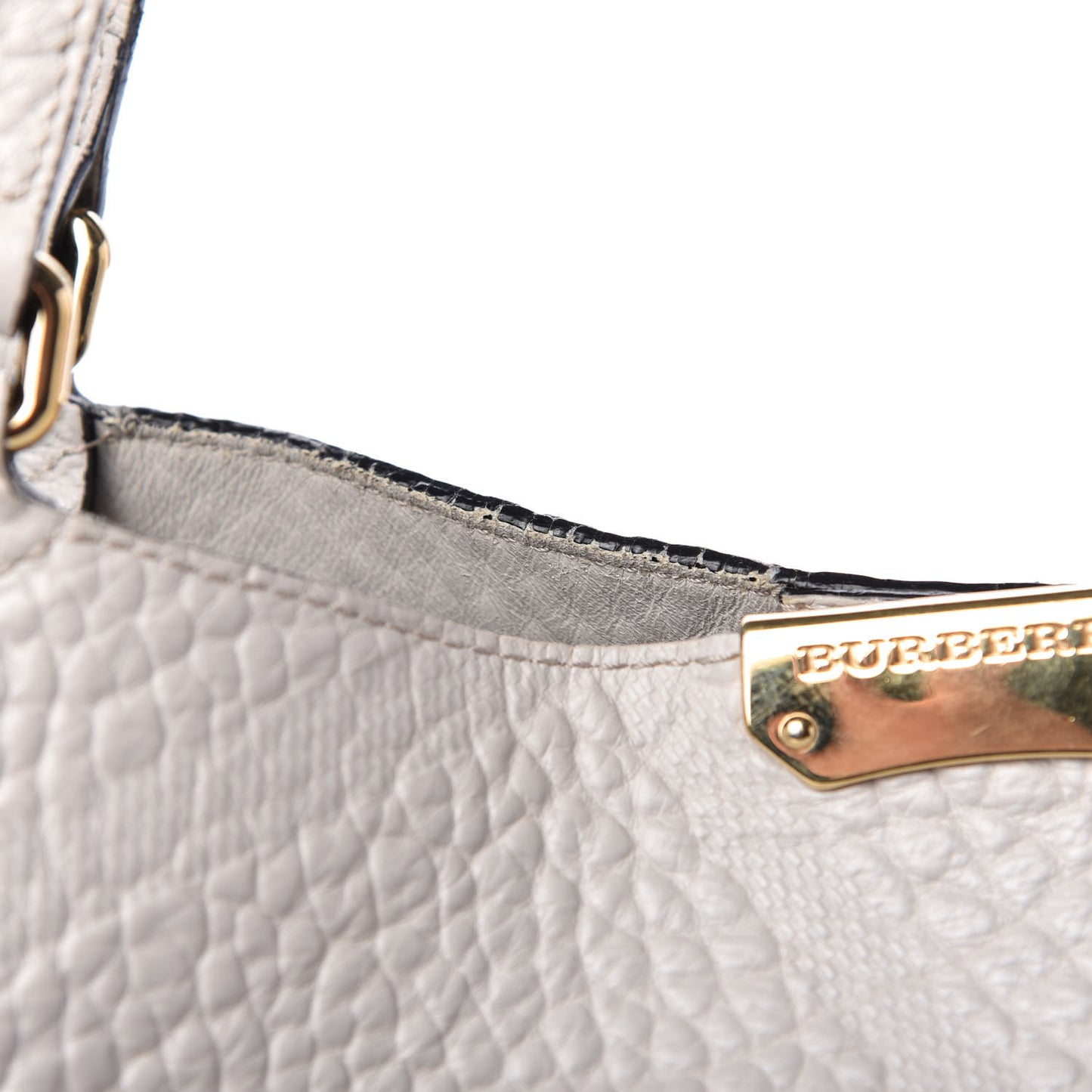 Signature Grain Calfskin Check Embossed Small Canterbury Tote Stone White