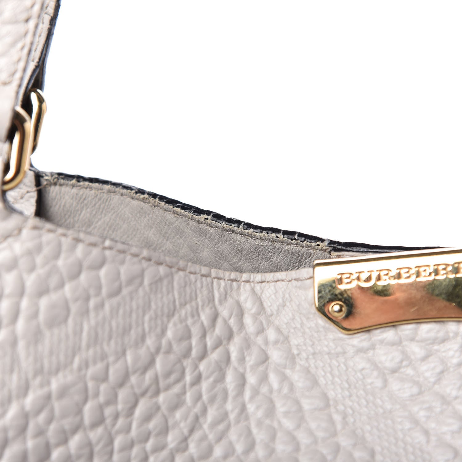 Burberry Signature Grain Calfskin Check Embossed Small Canterbury Tote Stone White 9 of 12
