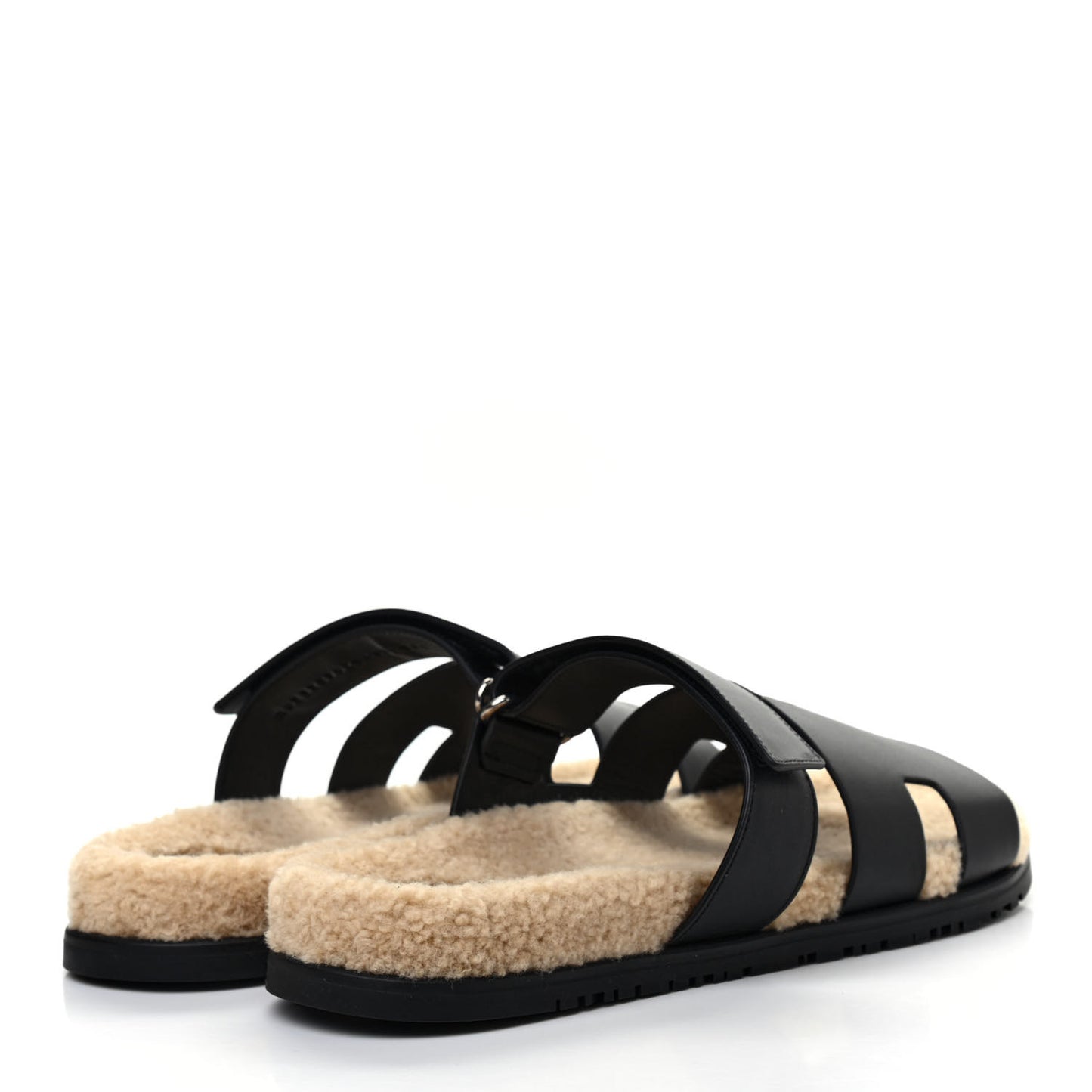 Calfskin Woolskin Mens Chypre Sandals 46 Black Ecru