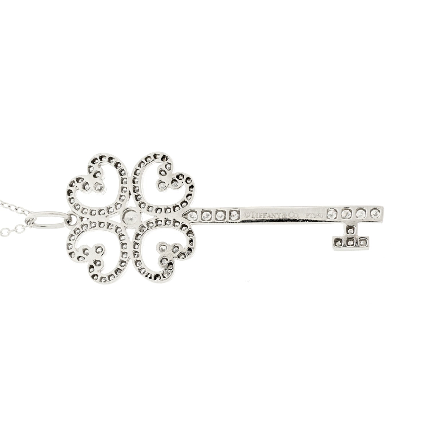 Tiffany Platinum Diamond Enchant Quatra Heart Key Pendant Necklace 5 of 5