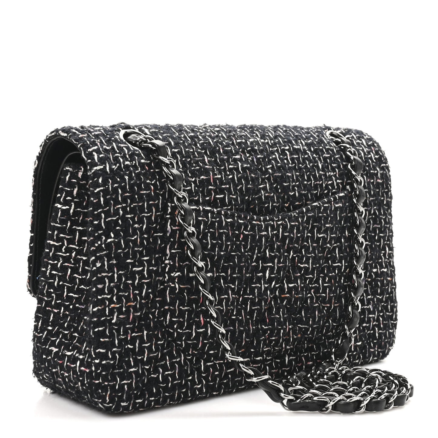 Tweed Quilted Medium Double Flap Black Multicolor