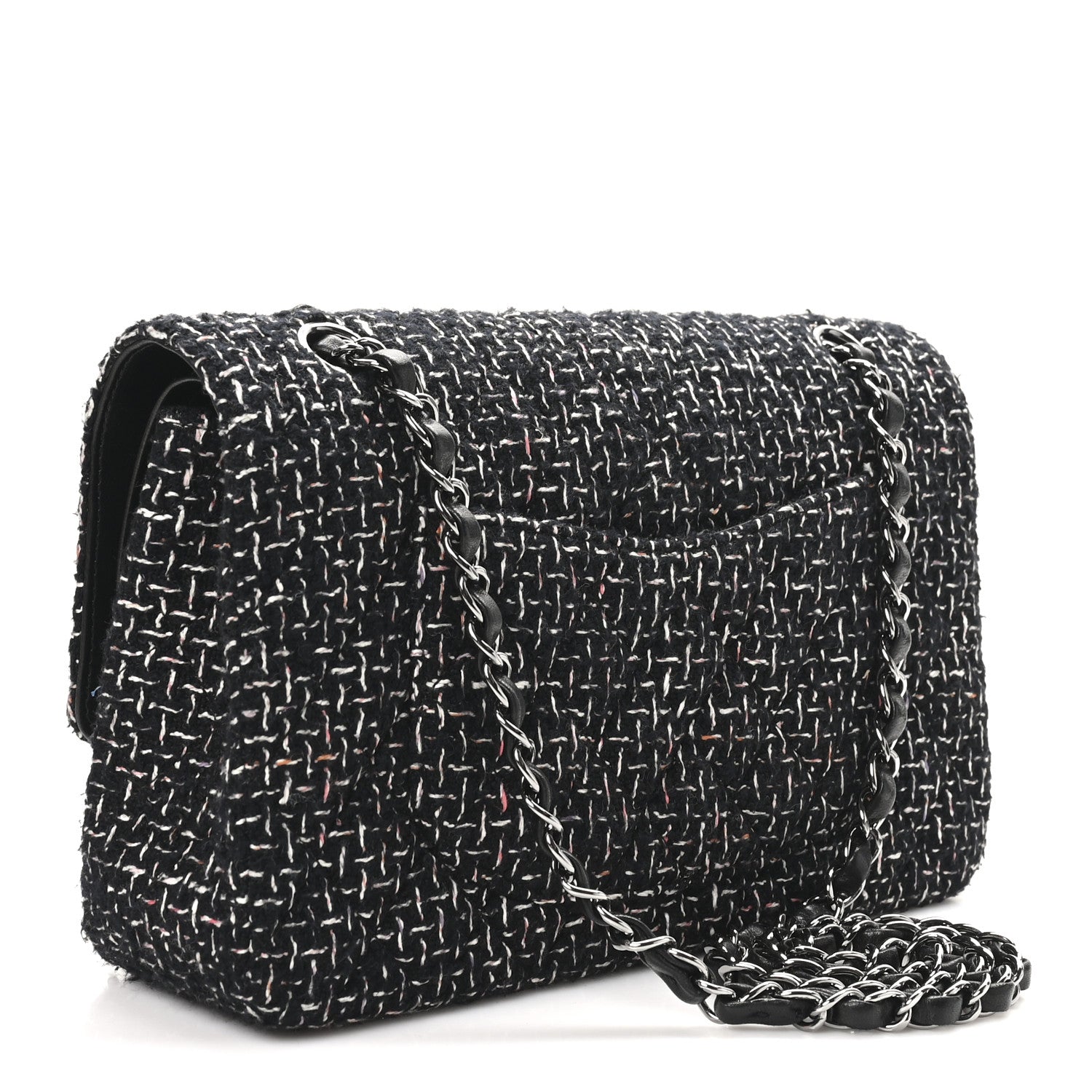 Chanel Tweed Quilted Medium Double Flap Black Multicolor 3 of 11