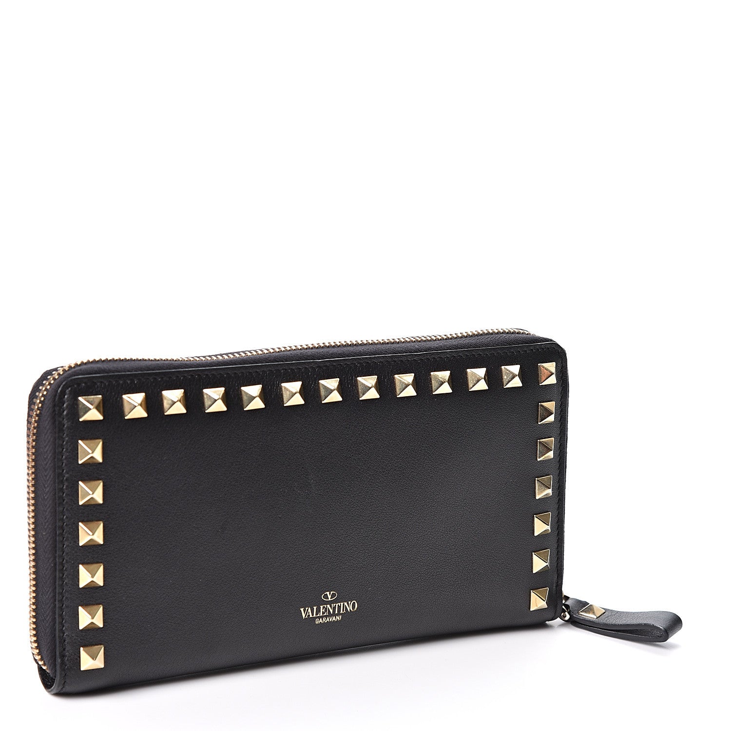 Valentino Garavani Calfskin Rockstud Zip Around Wallet Black 2 of 10