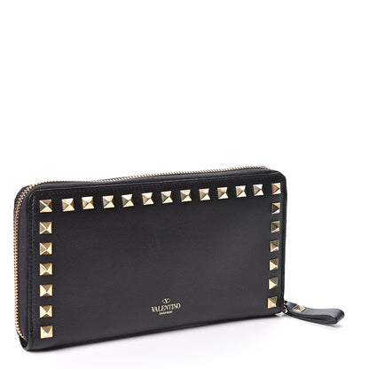 Valentino Garavani Calfskin Rockstud Zip Around Wallet Black 2 of 10