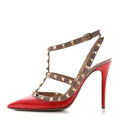 Valentino Garavani Patent Nappa Rockstud Ankle Strap 100mm Pumps 36.5 Deep Orange Poudre 1 of 7