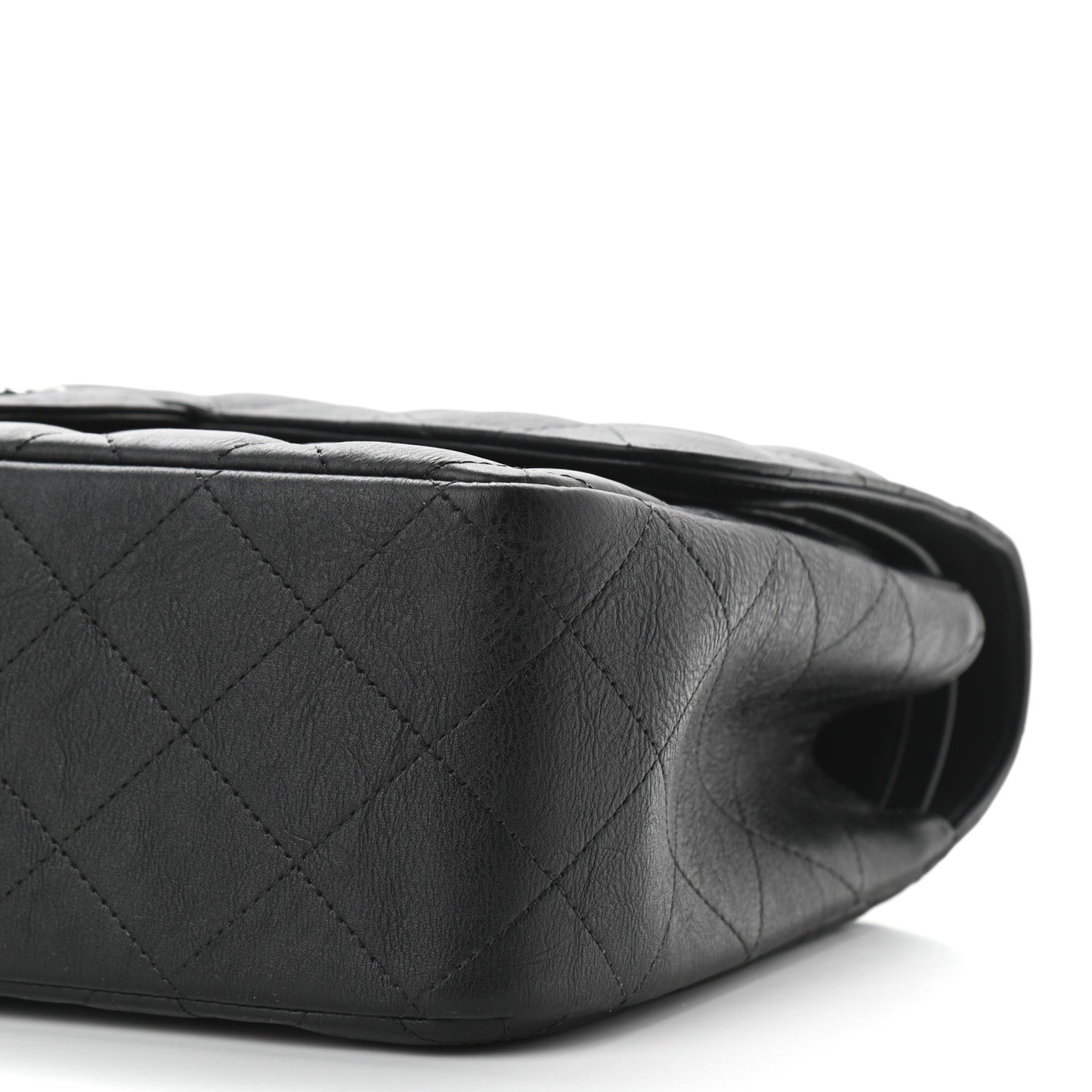 Crumpled Calfskin Quilted Jumbo Double Flap So Black