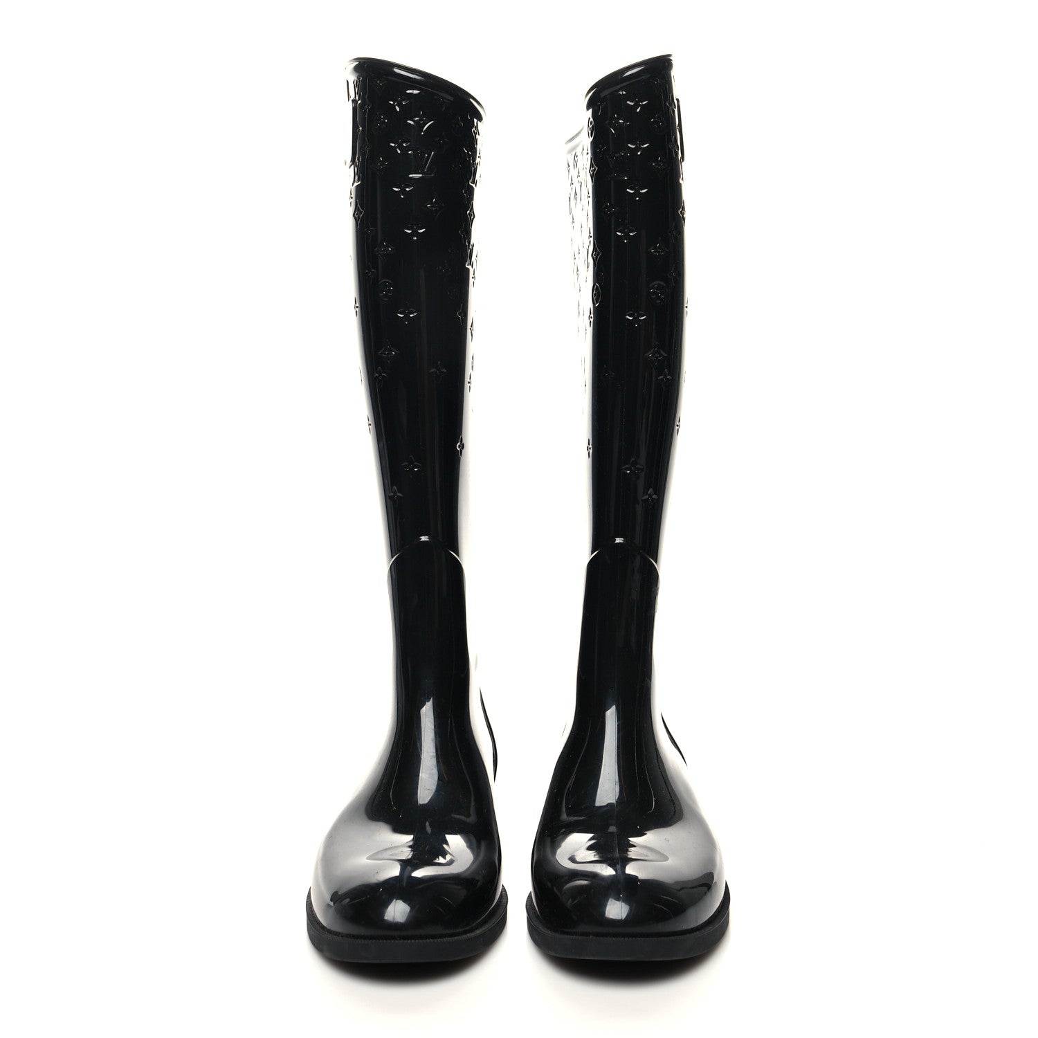 Louis Vuitton Rubber Embossed Monogram Drops High Rain Boots 36 Black 2 of 7