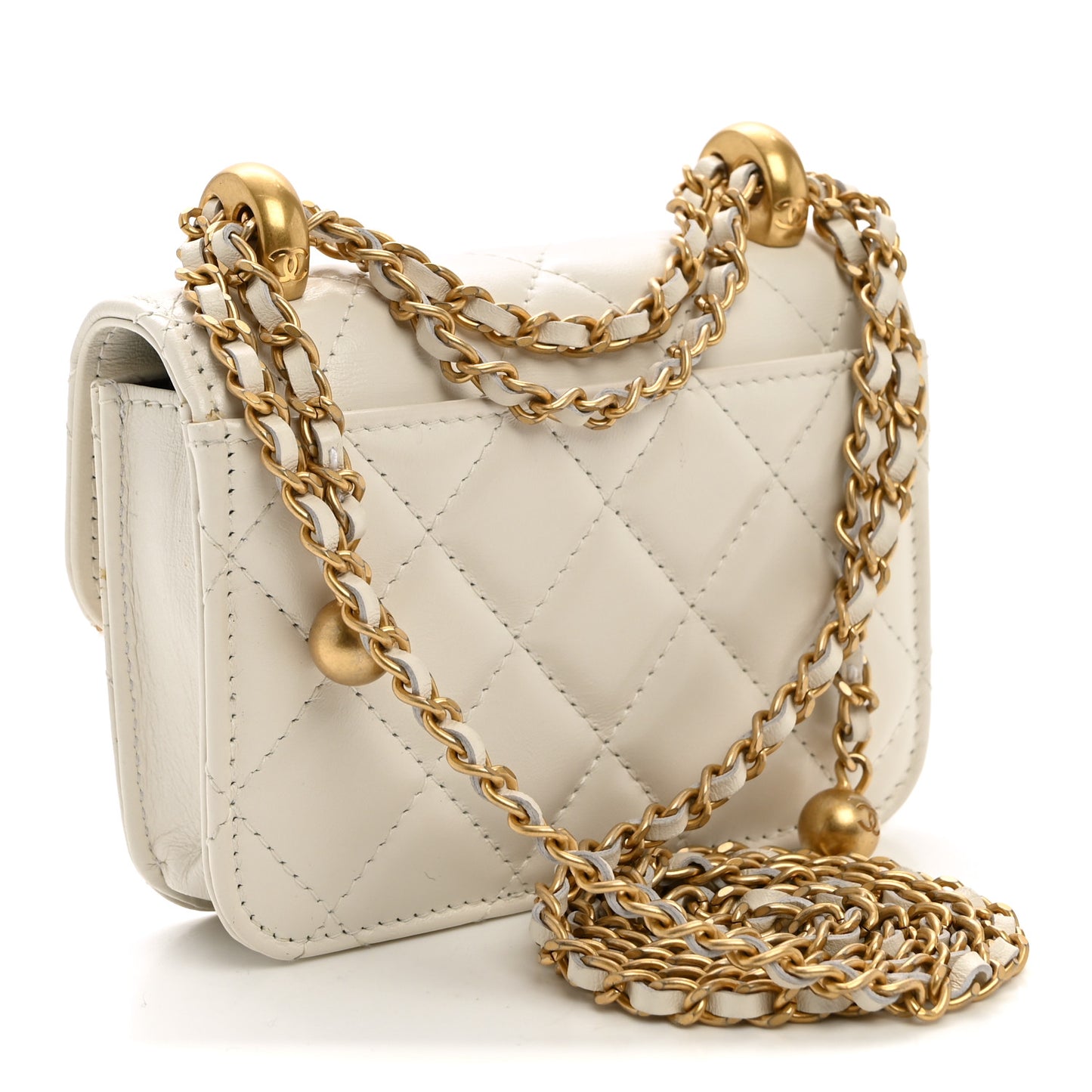 Calfskin Quilted Perfect Fit Coin Purse With Chain White