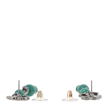 Chanel Ruthenium Crystal Bead CC Dangle Earrings Green Grey 3 of 5