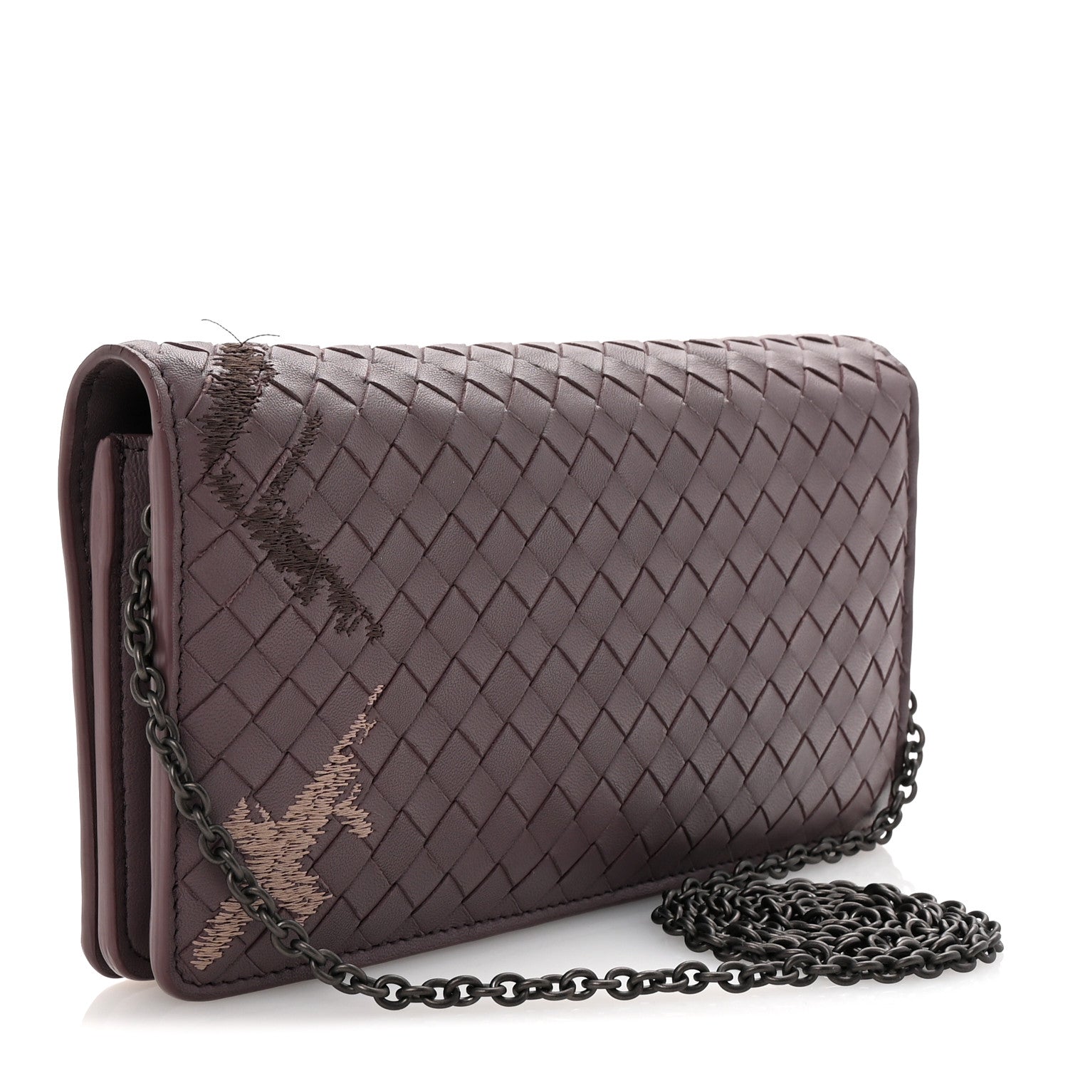 Bottega Veneta Nappa Intrecciato Graffiato Continental Wallet on Chain Glicine 3 of 11