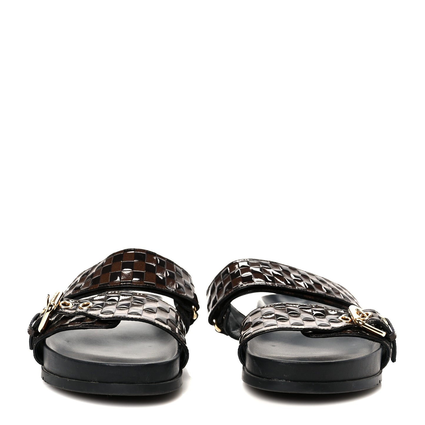 Damier Patent Calfskin Bom Dia Flat Sandals 38.5 Ebene