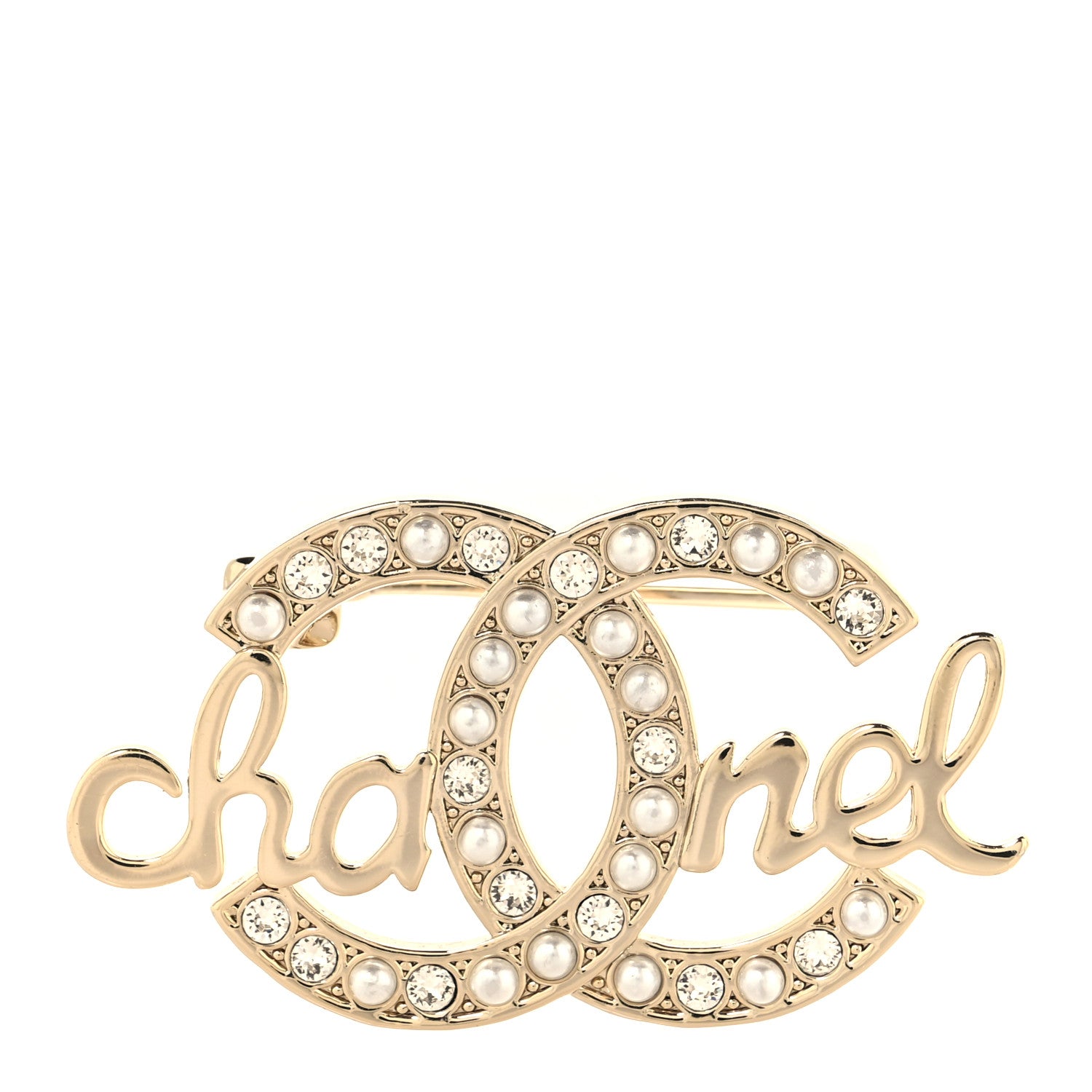 Chanel Graduated Pearl Crystal CC Brooch Gold 1 of 3