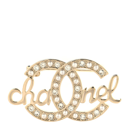 Chanel Graduated Pearl Crystal CC Brooch Gold 1 of 3
