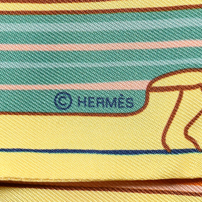 Hermes Silk Les Chiens Parisiens Twilly Jaune Orange Vert 3 of 4