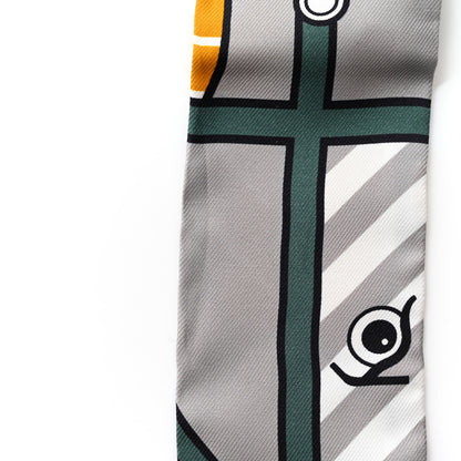 Hermes Silk Quadrige Bayadere Twilly Ocre Gris Vert 5 of 5