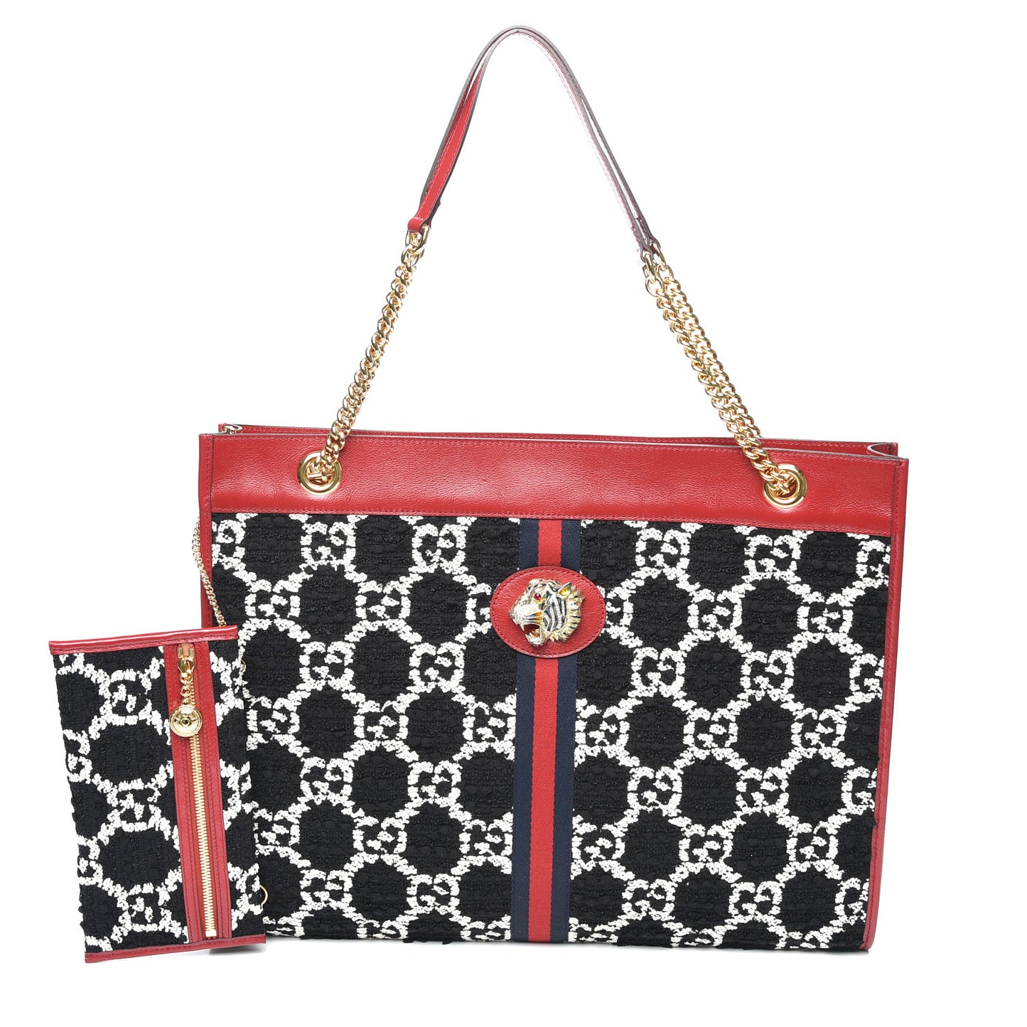 Tweed GG Monogram Large Rajah Chain Tote Romantic Cherry Black White